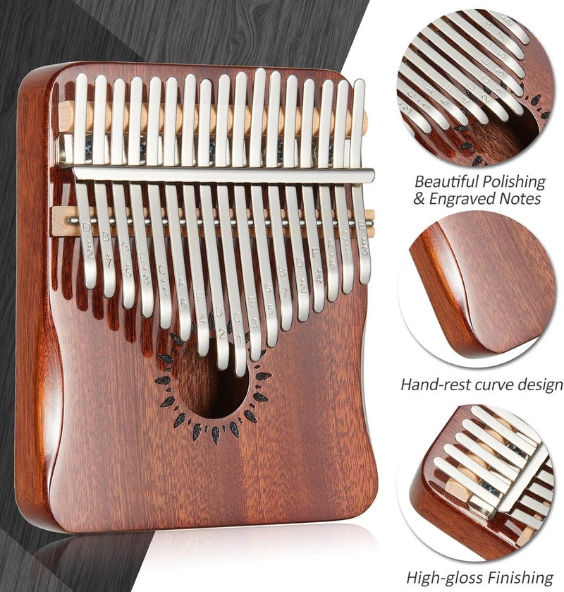 Aarvi Kalimba Thumb Piano, Portable 17 Keys Mbira Finger Piano with Tune Hammer and Study Instruction, Musical Instrument Birthday Gift for Adult Beginners & Professionals (brown) - Image 2